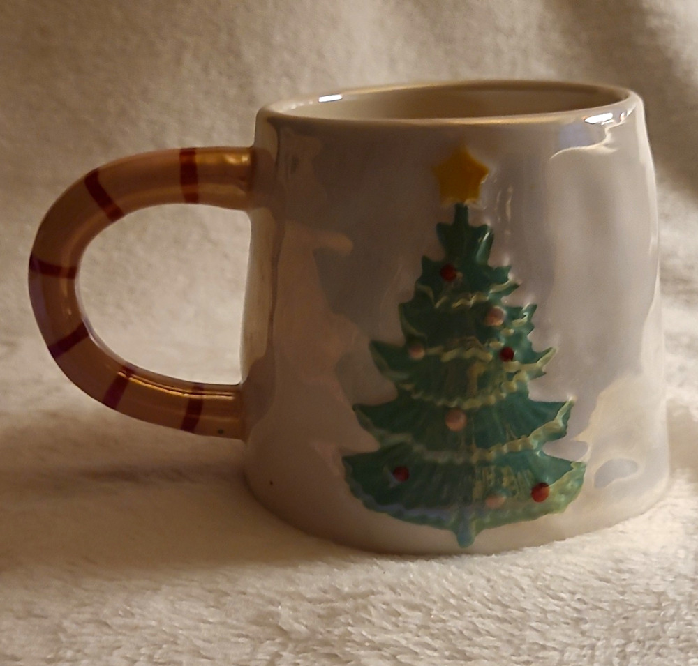 Boston Warehouse Iridescent Christmas Tree Ceramic Coffee Mug Holiday Cocoa Cup